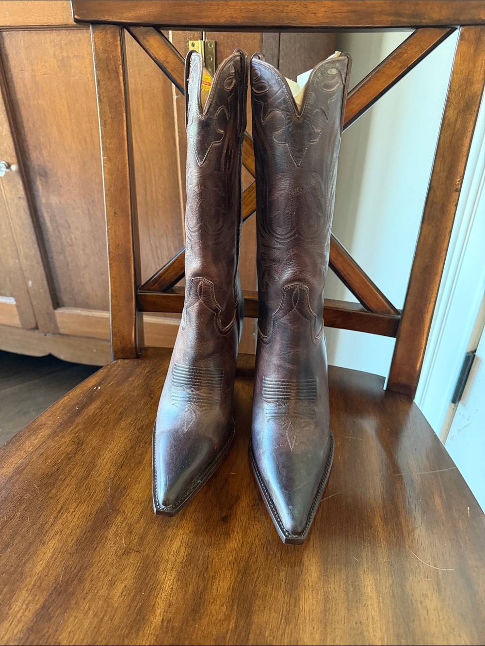 Lucchese Dark Brown Pointed-Toe Western Heeled Boots